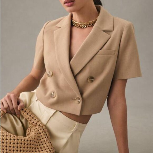 Anthropologie Maeve Cropped Short Sleeve Blazer 6 - Picture 2 of 7